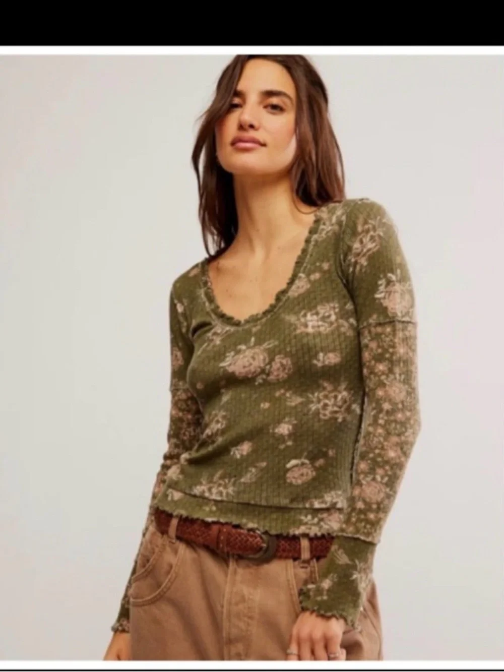 NEW Free People WE THE FREE CLOVER PRINTED THERMAL TOP SIZE SMALL